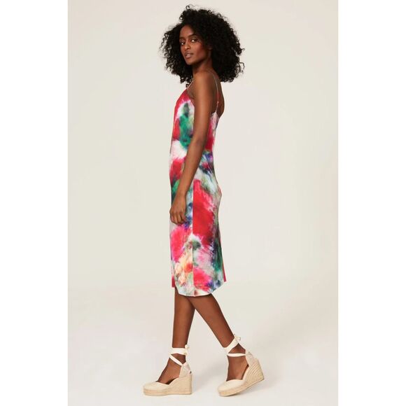 Adam Lippes Collective x RTR Floral Silky Slip Midi Dress in Red Green Multi 6 - Picture 3 of 16